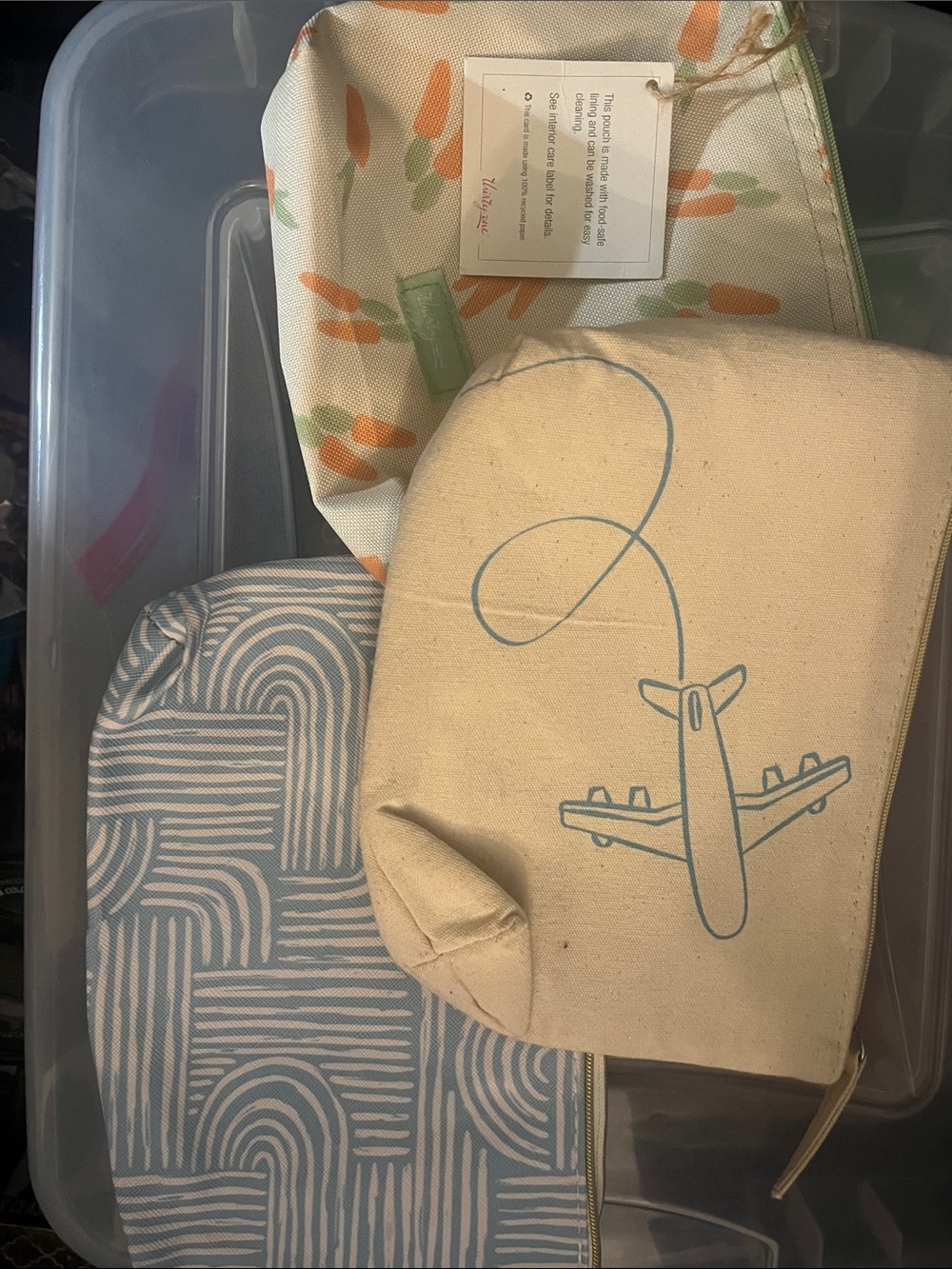 Thirty OneCanvas Accessory Pouch Trio — Cream, Blue & Cream Carrot Print 64